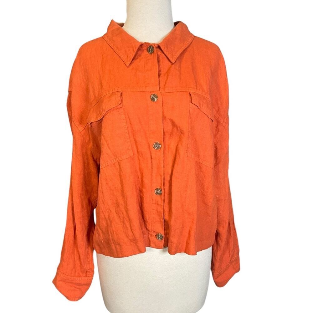 Relaxed Utility Rachel Zoe Orange Linen Jacket Button Utility Shirt Jacket XL